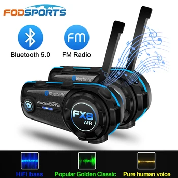 Fodsports FX8 Air 2 Всадника 1000 м Интерком Мотоцикл Bluetooth 5,0 Шлем Гарнитура Антенна Intercomunicador Басы Средние Высокие Частоты