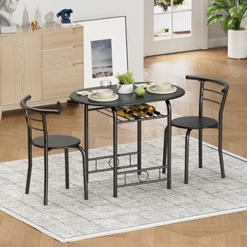 Vineego Обеденный набор из 3 предметов на 2 небольших кухонных стола для завтрака, компактные Деревянные стулья и столовый набор, черный