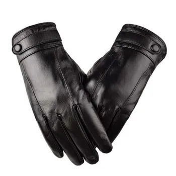 Мужские кожаные перчатки зимние теплые перчатки с сенсорным экраном, утолщенные кожаные перчатки для вождения