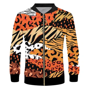 OGKB Лоскутная куртка на молнии с рисунком Зебры, Леопарда, тигра, осенняя уличная одежда в стиле Харадзюку, Новинка, пальто на молнии с длинными рукавами и животными