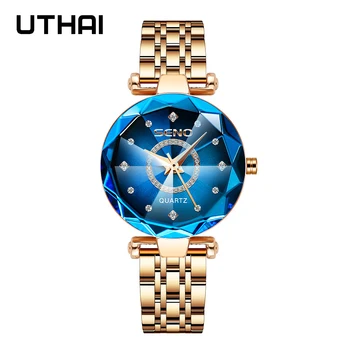 UTHAI H65 Женские часы с многоугольным Градиентным Цветным Стеклом с Бриллиантовой Гранью 30 м Водонепроницаемые Часы Кварцевые Наручные Часы Модные Аксессуары