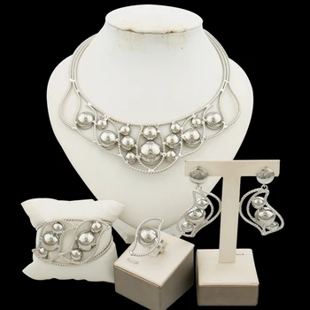 Комплект ювелирных изделий золотого цвета из Дубая для женщин, Изысканное свадебное ожерелье, Серьги с браслетом, Набор колец для невесты, африканские украшения