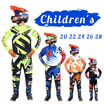 комплект снаряжения для мотокросса для детей, черный гоночный костюм для мальчиков и девочек, молодежный мотоцикл MX, внедорожный велосипед BMX, Джерси и комплекты брюк