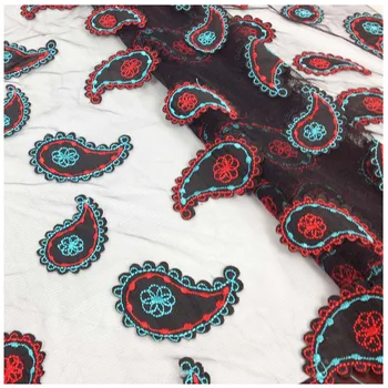 Африканская кружевная ткань из тюля с пейсли для платья, ткань для лоскутного шитья с вышивкой своими руками, ткань Tecido, 1 ярд 90 см x 130 см