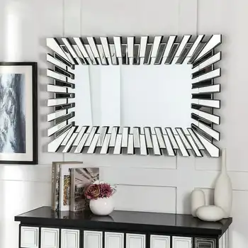 Зеркальный декор Sunburst Rectangle Mirrorrors Серебряное современное зеркало для домашнего декора 40X26 дюймов