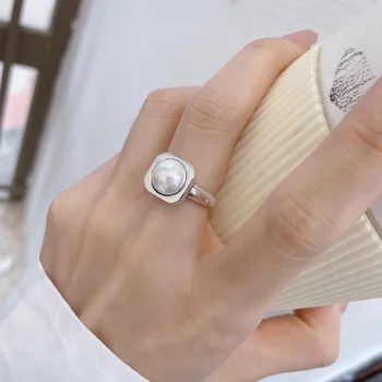 VENTFILLE Кольцо с геометрическим жемчугом из стерлингового серебра 925 пробы для женщин, подарок для девочек, Корейские универсальные украшения для пальцев, Прямая поставка