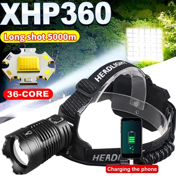 XHP360 Перезаряжаемая мощная светодиодная фара 10000000LM, высокомощный светодиодный налобный фонарь для кемпинга, рыбалки, налобный фонарь, фонарь