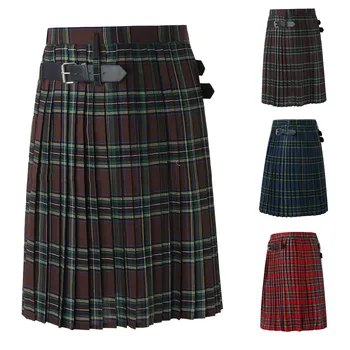 Мужская Клетчатая плиссированная юбка, Шотландская традиционная модная Юбка для сценического представления, Повседневные юбки для вечеринок в шотландском стиле в стиле ретро
