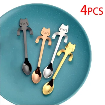 Креативная кофейная ложка с милым котом, чайная ложка из нержавеющей стали, ложка для десерта, ложка для закусок, чайная ложка для мороженого, посуда, кухонные принадлежности