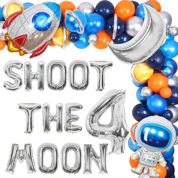 Космические украшения на 4-й День Рождения для мальчиков Shoot 4 The Moon Космический Шар Гирлянда Комплект Ракета Астронавт Фольгированные Воздушные Шары для Детей