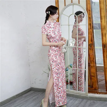 8 Цветов, Китайский Национальный Длинный Чонсам, Эластичные Винтажные костюмы с цветочным Рисунком, Женское платье, Элегантное Женское Китайское вечернее платье Ципао