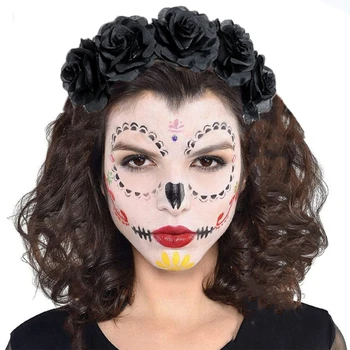 Повязка на голову с изображением сказочного дьявола для детских тематических вечеринок с цветами на Хэллоуин, темная повязка на голову с разноцветной розой