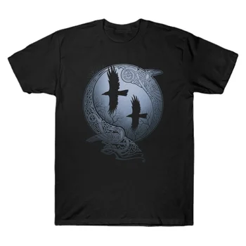 Уникальный дизайн, футболка с графическим принтом Norse Mythology Odin's Ravens. Летняя Хлопковая мужская футболка с коротким рукавом и круглым вырезом, Новинка, S-3XL