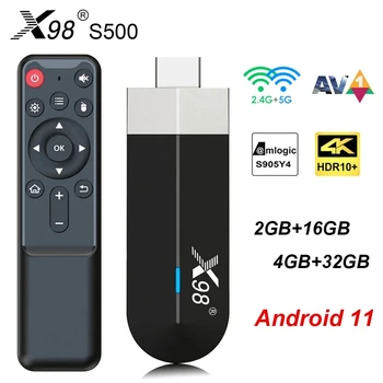X98 S500 Android 11 TV Stick Smart TV Box Amlogic S905Y4 2G16G/4G32G AV1 4K 60fps 2,4 G и 5G Двойной WiFi X98 Ключ телеприставка