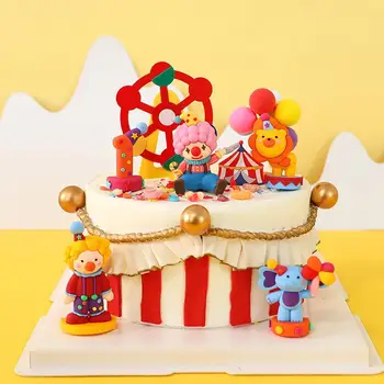 Цирковой клоун, украшение для торта из помадки, Цифра льва 1, Украшение для торта в цирковой тематике, Детский день рождения, Аксессуары для торта для душа