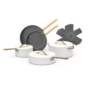 Набор керамической посуды с антипригарным покрытием, белая глазурь от Drew Barrymore