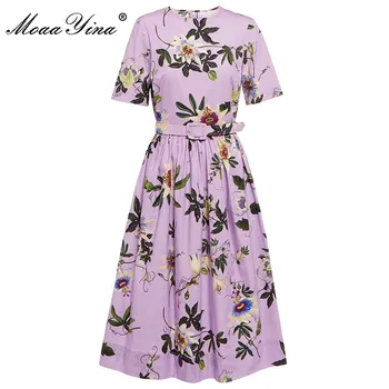 Модное дизайнерское платье MoaaYina, Весенне-летнее Женское платье из поплина с цветочным принтом, Кружевное платье с коротким рукавом, Высококачественное платье