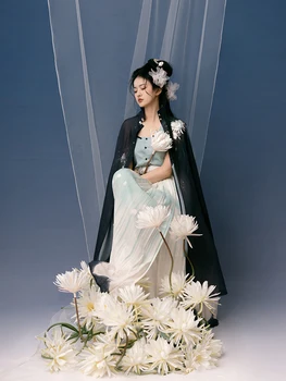 Элегантный темперамент, Оригинальное синее платье Hanfu Ming, весенняя градиентная пышная плиссированная юбка, Новый китайский стиль Hanfu