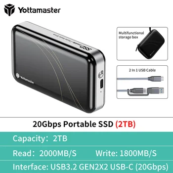 Портативный SSD-накопитель Yottamaster USB3.2 Gen2x2 Емкостью 512 ГБ/1T/2T Со скоростью до 2060 Мбит/с, внешний твердотельный накопитель, совместимый с Playstation PC Mac