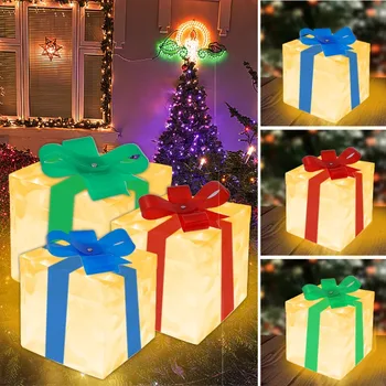 3ШТ Рождественское Светящееся украшение Подарочная коробка Орнамент С Бантом Рождественская Осветительная коробка Наружное Освещение Рождественская коробка Navidad