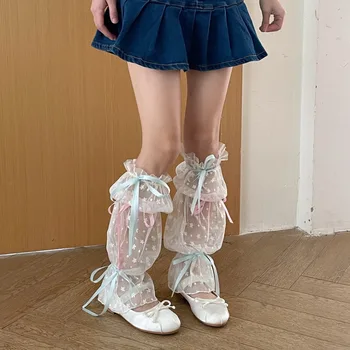 Японские Гетры для девочек в стиле Харадзюку, Милые Черно-белые Кружевные Гетры, Носки в стиле 