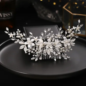 Невеста Серебряный цветочный гребень ручной работы, Жемчужная заколка для волос Невесты