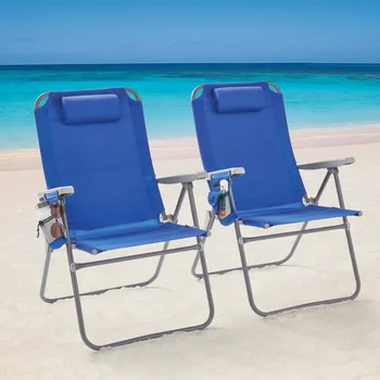 Раскладывающийся 4-позиционный пляжный стул большого размера из 2 предметов, синий