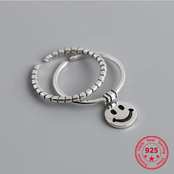 Цена по прейскуранту завода-изготовителя 100% стерлингового серебра 925 пробы Модное простое кольцо с овальным смайликом для подарка подруге на день рождения
