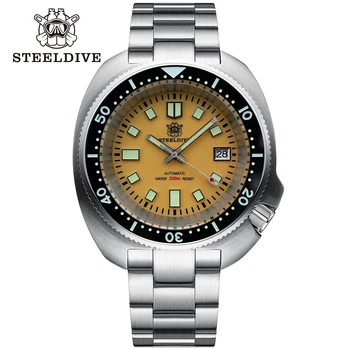 STEELDIVE Новое Поступление SD1974, Желтый циферблат, черный керамический безель, Суперсветящиеся автоматические часы для погружения на 200 м NH35 с фрезерованной застежкой