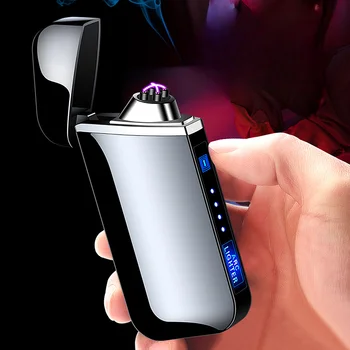 Ветрозащитная металлическая беспламенная Электрическая зажигалка, Двухдуговая плазменная USB-зажигалка, светодиодный индикатор питания, сенсорная индукционная зажигалка