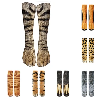 3/4Pairs/Лот Леопард хлопок носки женщины смешные принтом животных хлопок Тигр кошка лапой носок лодыжки высокие носки много мужские женские