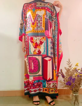 Красивый Принтованный Свободный Летний Праздничный Шелковый кафтан Макси-платье Дашики марокканский кафтан дубайское мусульманское платье африканские платья