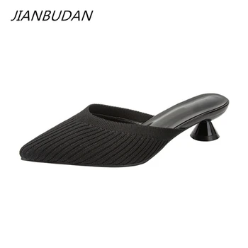 JIANBUDAN/Новые тапочки Baotou, женские летние босоножки на высоком каблуке, шлепанцы с острым носком, женские удобные модные туфли-лодочки, тапочки 34-42
