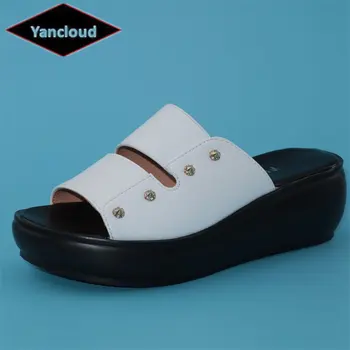 Yancloud, маленькие Размеры 32 33, Мягкие Тапочки на среднем каблуке, летняя пляжная обувь 2022, Женские повседневные шлепанцы на массивной платформе