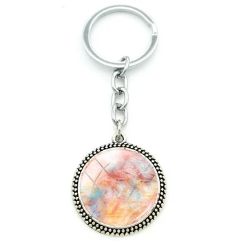 JWEIJIAO новый розовый мраморный текстурный узор стеклянный кабошон брелок для ключей круглый стеклянный драгоценный камень кулон брелок для ключей металлические украшения подарок