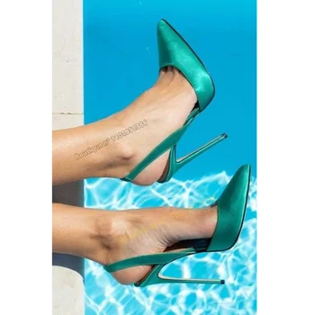 Зеленые Свадебные туфли-лодочки без застежки с открытой спиной, женские Однотонные Пикантные Модные Туфли на высоком Каблуке 2023, Zapatillas Mujer