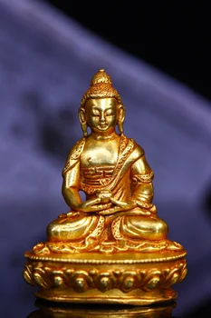 Коллекция Тибетского храма 3 дюйма, старый Фиолетовый Бронзовый Позолоченный Будда Медицины Шакьямуни, маленькая статуя будды, городской дом для поклонения Будде