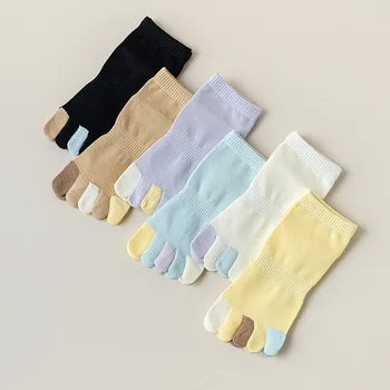 Носки с пятью пальцами, хлопковые женские дышащие, подходящие по цвету милые модные короткие носки, комплект носков с низким носком
