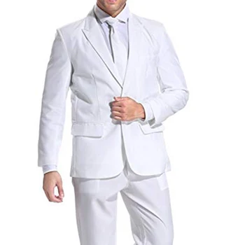 Белые мужские костюмы двубортные, 2 предмета (пиджак + брюки) Приталенные костюмы с остроконечным воротником для свадебного ужина, смокинги
