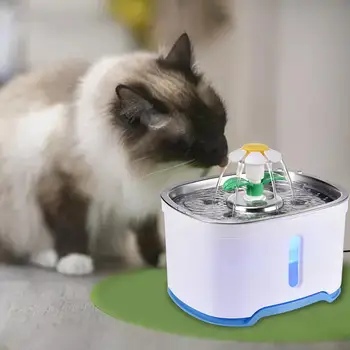 Водяной фонтан для кошек из нержавеющей стали, 4 режима распыления со светодиодной подсветкой, 2,5 Л, интеллектуальный автоматический диспенсер для воды для кошек