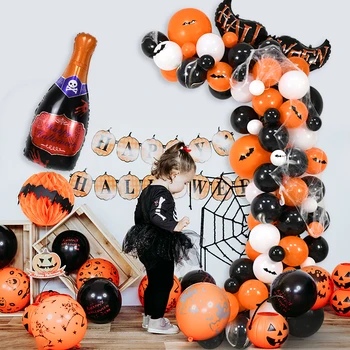 1 Комплект Арки из воздушных шаров на Хэллоуин, Черный, Оранжевый, белый, Летучая мышь, Призрачные воздушные шары, Гирлянда, Сувениры для Вечеринки в честь Хэллоуина, Фоновое украшение