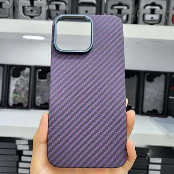 Дропшиппинг Из Настоящего Арамидного Волокна Фиолетового Цвета Carbon Для iPhone 14 Pro Max/14Pro Легкая Жесткая На Ощупь Задняя Крышка Чехла Для телефона