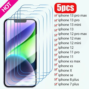 5 Шт. Закаленное Стекло Для iPhone 14 13 12 11 Pro Max Mini Защитная пленка для экрана для iPhone 14 8 7 6 6S Plus X XR XS Max SE 2022 Стекло