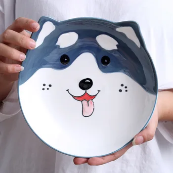 Керамическая тарелка с изображением 8-дюймовой мультяшной собаки, Милая домашняя креативная декоративная тарелка с рельефом животного