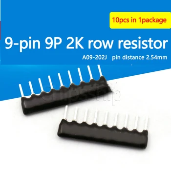 9-контактное сопротивление 9P 2K Сетевого резистора A09-202J Расстояние между выводами 2,54 мм (10 шт.)