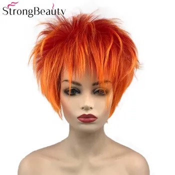 Красивые короткие синтетические парики оранжево-красный парик для мужчин и женщин, пушистые прямые парики для косплея, вечерние парики, тепло в порядке