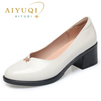 AIYUQI/ Женская обувь на среднем каблуке; Коллекция 2023 года; Весенние Новые Вечерние модельные женские туфли из натуральной кожи Большого Размера 41, 42, 43; Женская Рабочая обувь