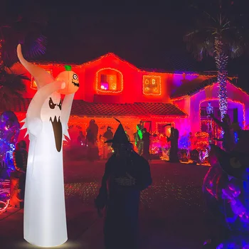 1,8 м, надувная модель для Хэллоуина, Светящийся белый призрак, Маленький призрак, Поднимающий тыкву с лампой, украшение сада