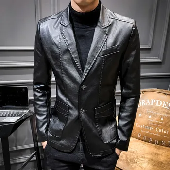 Осенняя новая стильная мужская куртка из искусственной кожи в корейском стиле, тонкая кожаная куртка, куртка, модный кожаный костюм, куртка