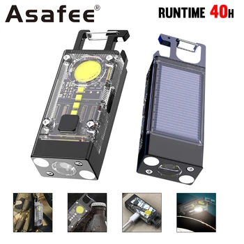 Asafee S030 Мини-брелок для ключей, портативный EDC светодиодный супер яркий фонарик со встроенной батареей, перезаряжаемые через USB панели солнечных батарей